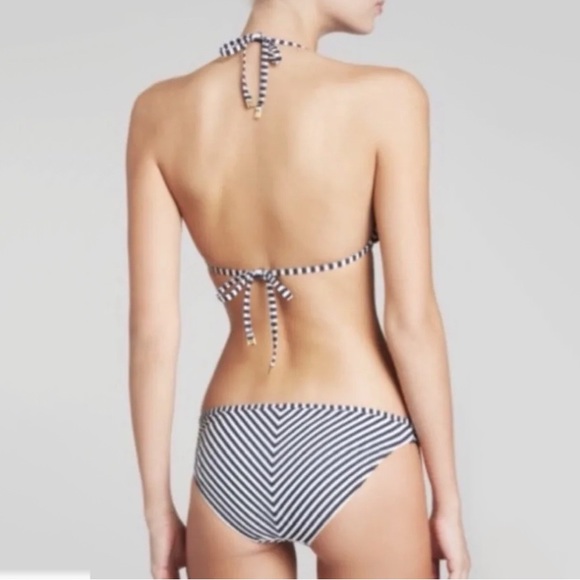 Tory Burch Navy Blue & Off-White Nautical Classic Preppy Triangle Bikini Top S - Picture 3 of 5